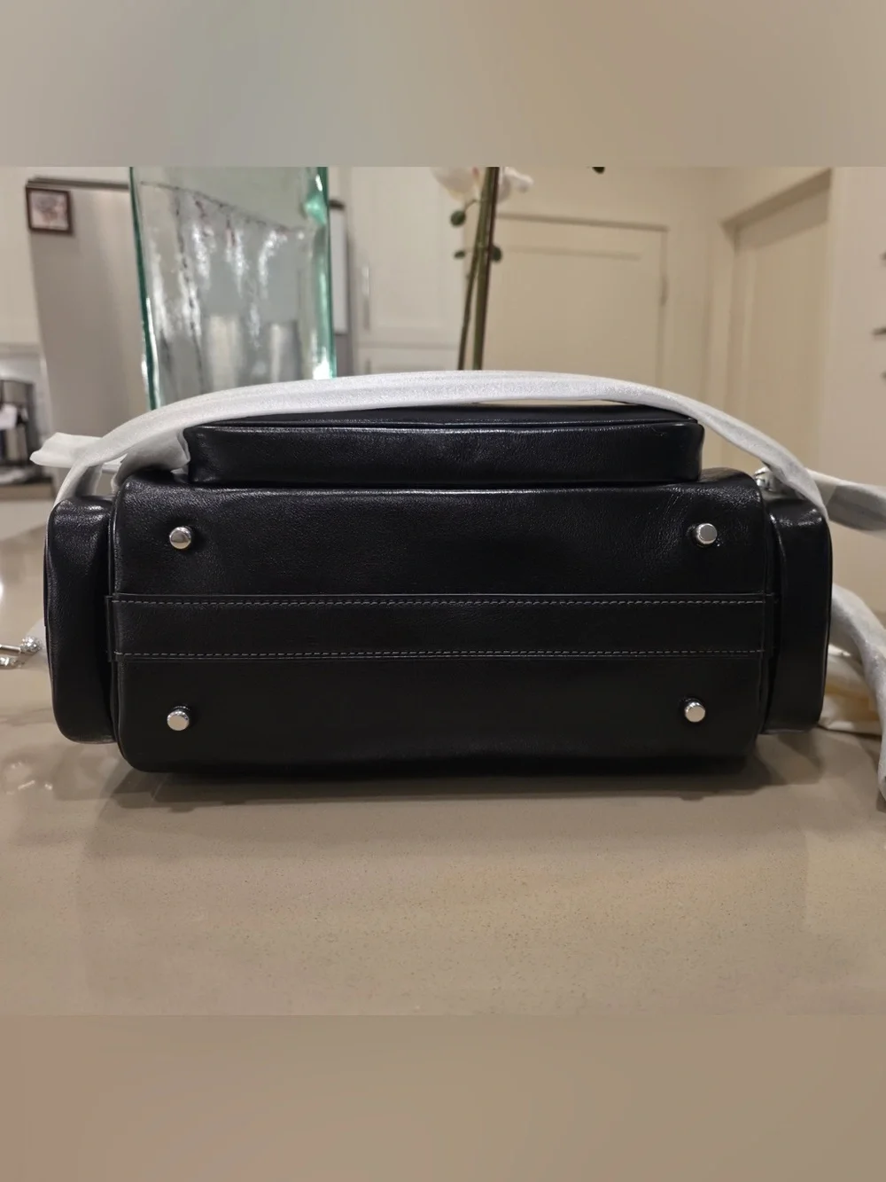 Coach Compass 25 with Pockets in Black Glazed Leather